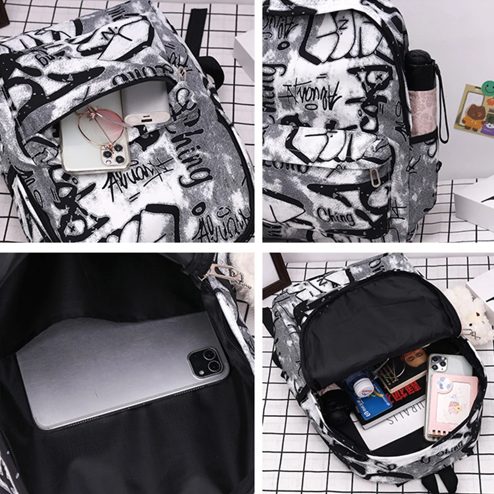 Fashion Nylon Women's Backpack Graffiti Printing Waterproof School Bags Large Capacity Shoulder Bag Students