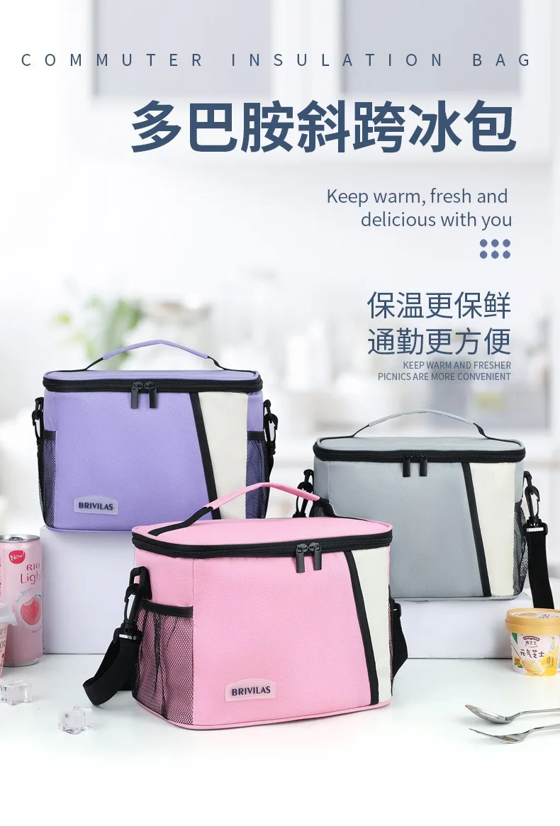 A Must in Winter! Dopamine Color Picnic Ice Bag Diagonally Across Square Lunch Bag Portable Going Out Thickened Aluminum Foil Th