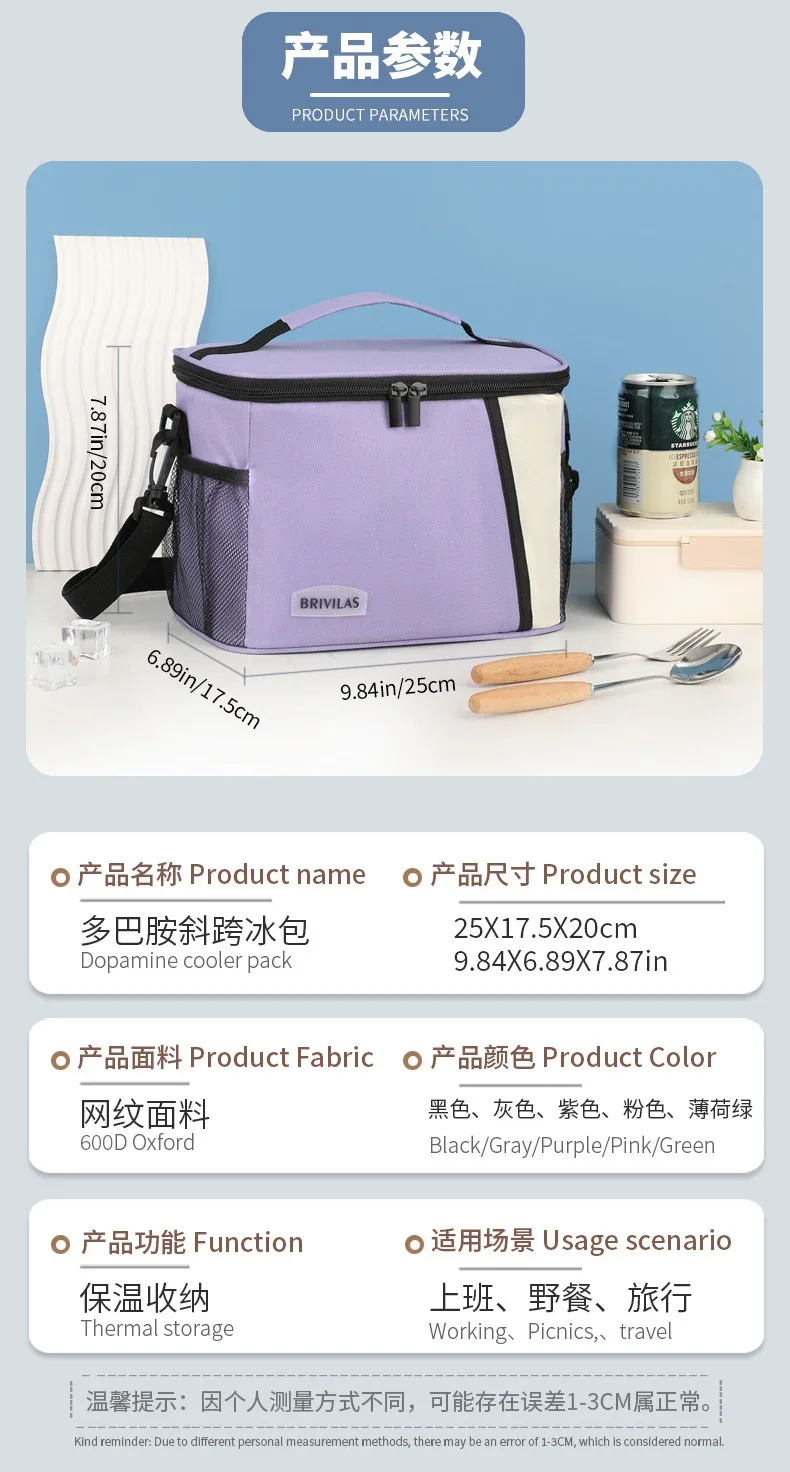 A Must in Winter! Dopamine Color Picnic Ice Bag Diagonally Across Square Lunch Bag Portable Going Out Thickened Aluminum Foil Th