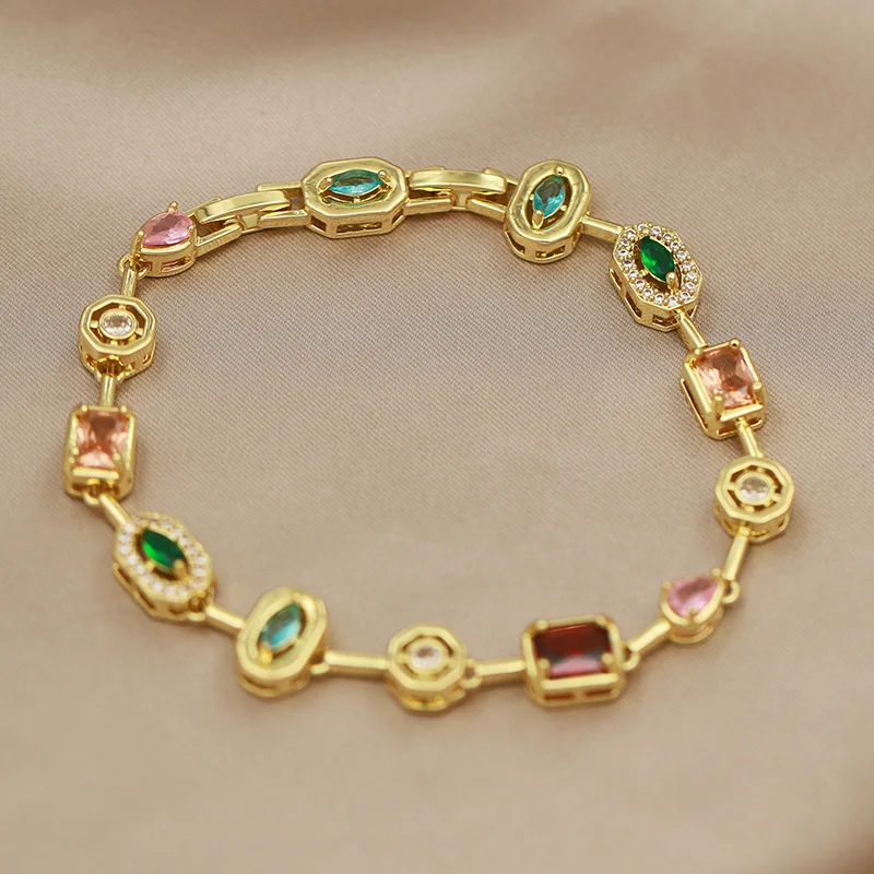 316L Classic Multicolor Crystal Waterdrop Bracelets for Women Luxury Zirconia Bracelets Wrist Jewelry