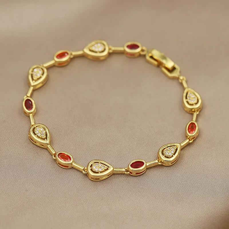 316L Classic Multicolor Crystal Waterdrop Bracelets for Women Luxury Zirconia Bracelets Wrist Jewelry