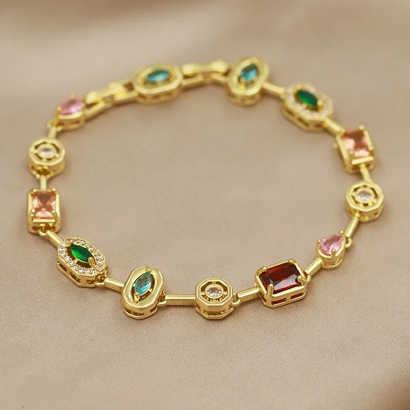 316L Classic Multicolor Crystal Waterdrop Bracelets for Women Luxury Zirconia Bracelets Wrist Jewelry