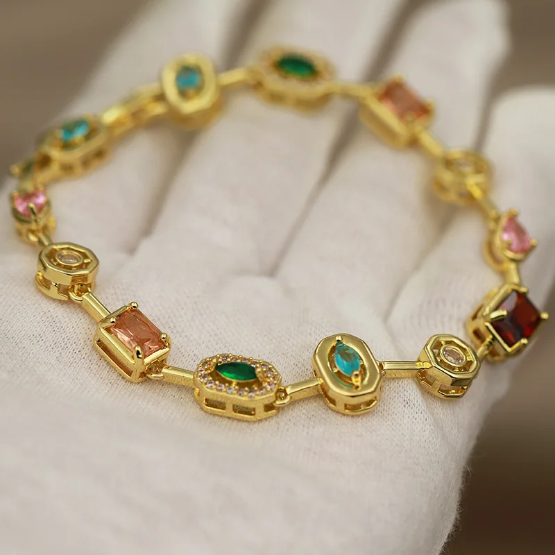 316L Classic Multicolor Crystal Waterdrop Bracelets for Women Luxury Zirconia Bracelets Wrist Jewelry