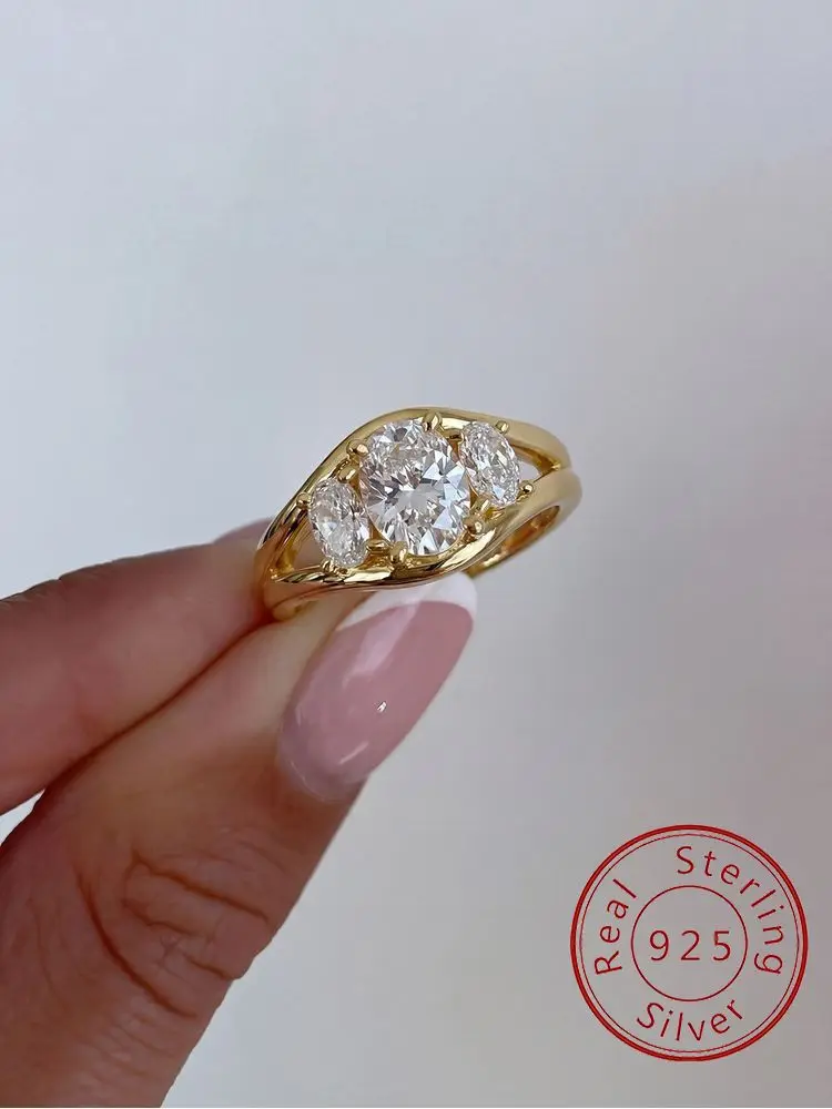 925 Sterling Silver Cambered Surface Three Oval Zircon Ring Engagement Wedding Luxury High Quality Fine Jewelry For Women