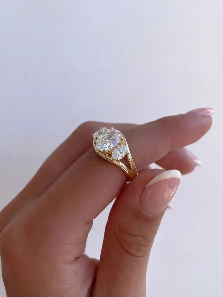 925 Sterling Silver Cambered Surface Three Oval Zircon Ring Engagement Wedding Luxury High Quality Fine Jewelry For Women