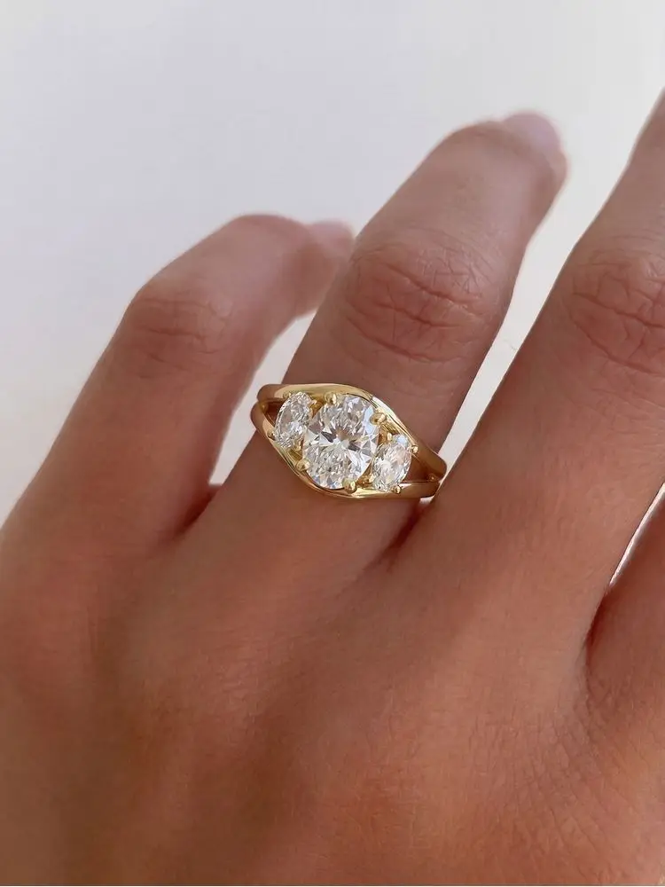 925 Sterling Silver Cambered Surface Three Oval Zircon Ring Engagement Wedding Luxury High Quality Fine Jewelry For Women