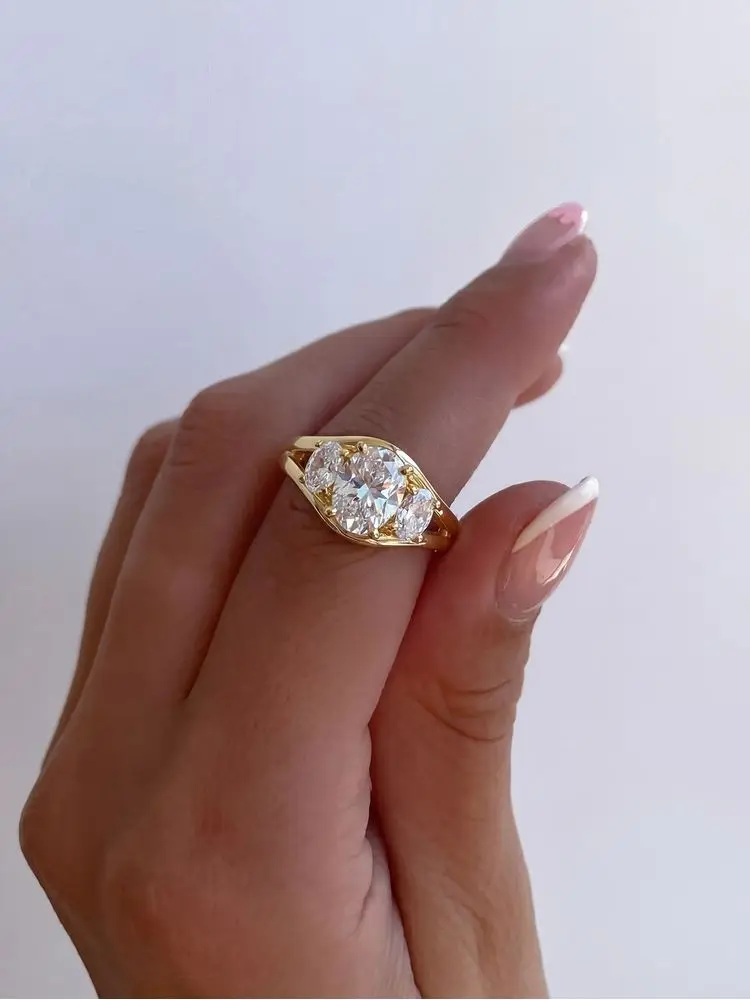 925 Sterling Silver Cambered Surface Three Oval Zircon Ring Engagement Wedding Luxury High Quality Fine Jewelry For Women