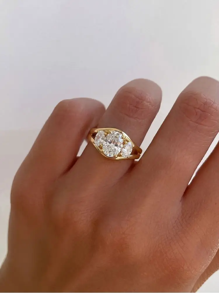 925 Sterling Silver Cambered Surface Three Oval Zircon Ring Engagement Wedding Luxury High Quality Fine Jewelry For Women