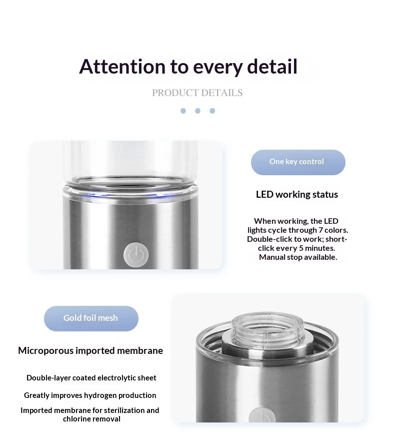Portable Hydrogen Water Generator Bottle Rechargeable Electric Alkaline Ionizer Cup Hydrogen-Rich Water Health Care