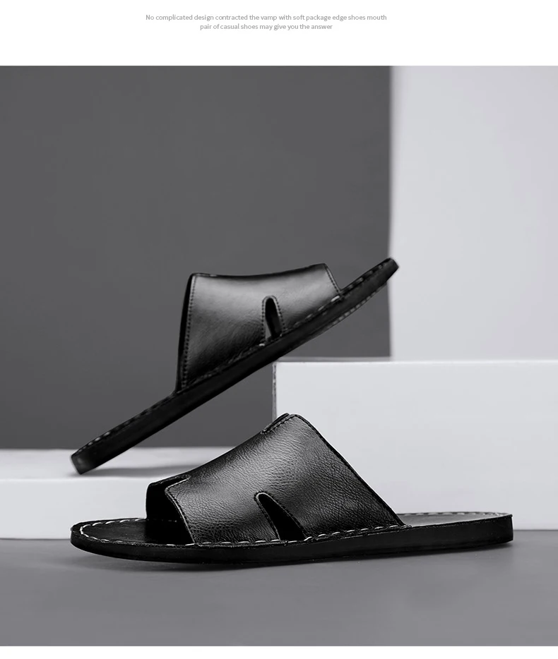 Fashion Men's Slippers Summer Outer Wear Non-Slip Wear-Resistant Casual Luxury Slippers Leather Slippers Outdoor