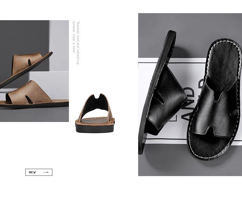 Fashion Men's Slippers Summer Outer Wear Non-Slip Wear-Resistant Casual Luxury Slippers Leather Slippers Outdoor