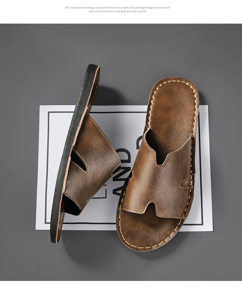 Fashion Men's Slippers Summer Outer Wear Non-Slip Wear-Resistant Casual Luxury Slippers Leather Slippers Outdoor