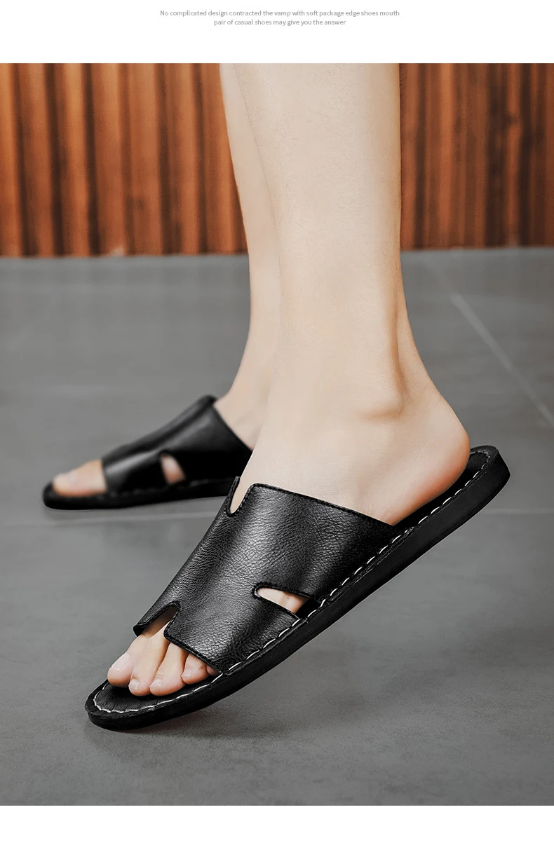 Fashion Men's Slippers Summer Outer Wear Non-Slip Wear-Resistant Casual Luxury Slippers Leather Slippers Outdoor