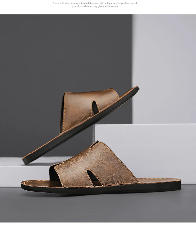Fashion Men's Slippers Summer Outer Wear Non-Slip Wear-Resistant Casual Luxury Slippers Leather Slippers Outdoor
