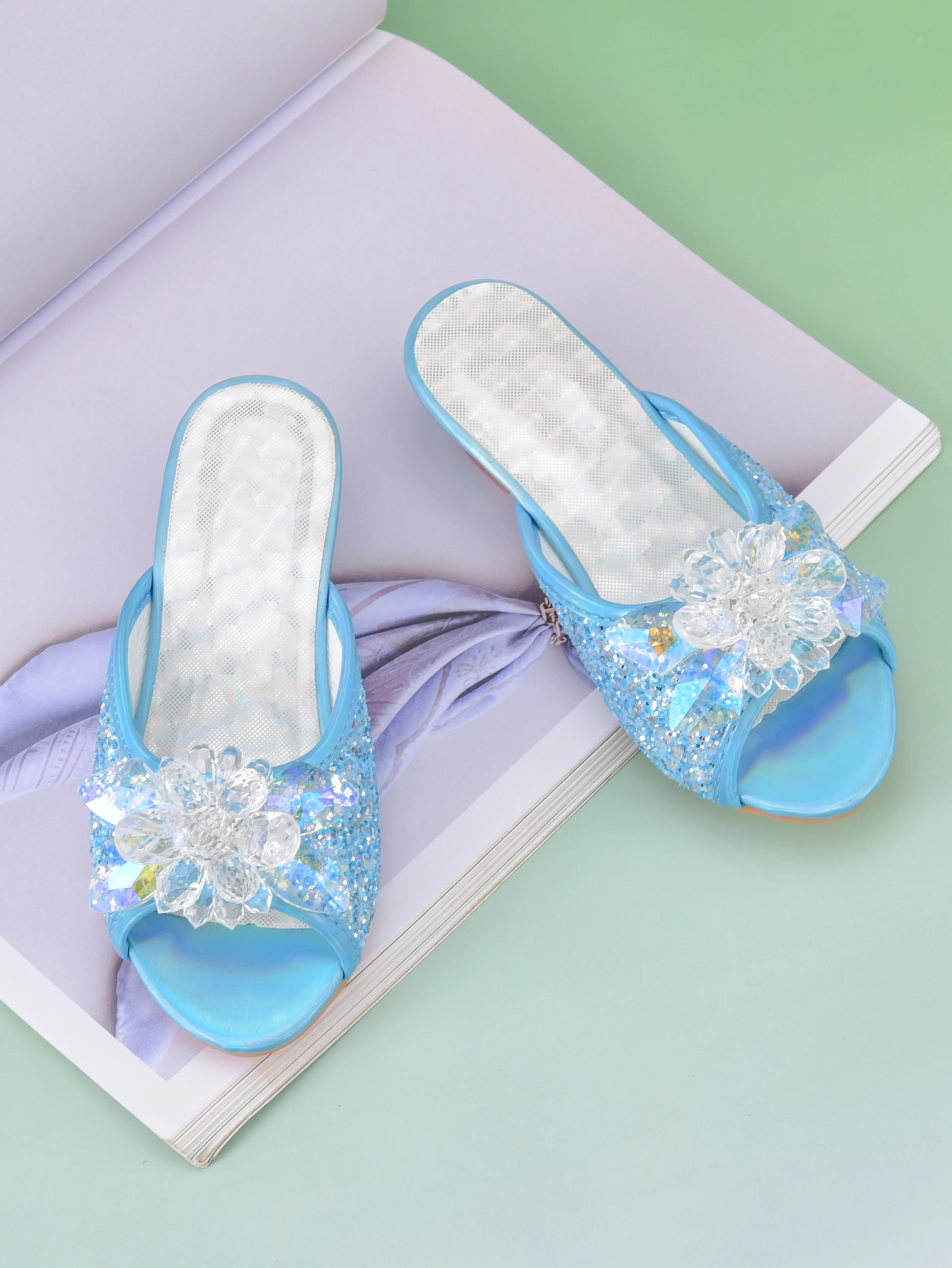 Girl Princess Crystal Slippers High Heels Children's Furniture Slippers