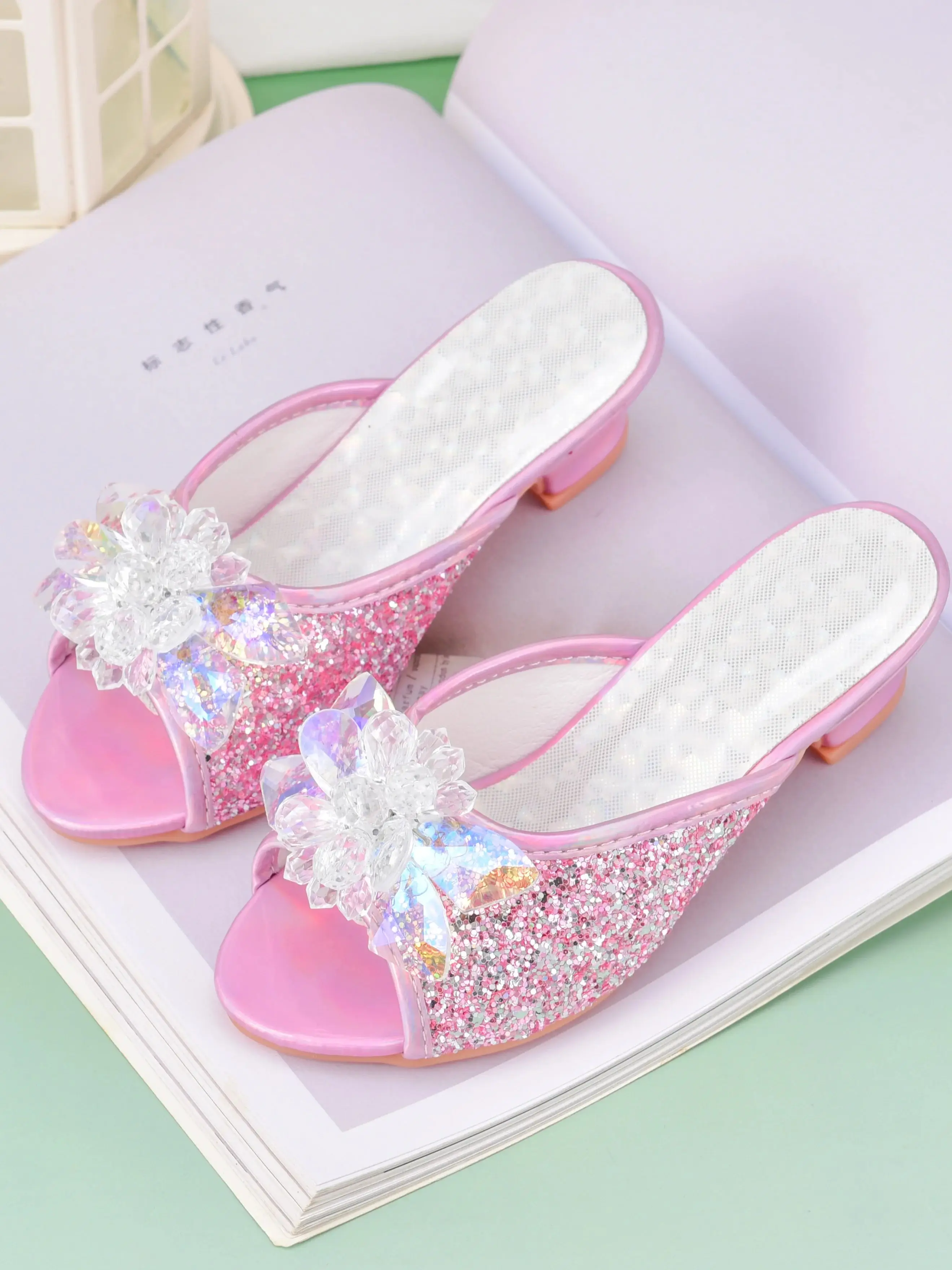 Girl Princess Crystal Slippers High Heels Children's Furniture Slippers