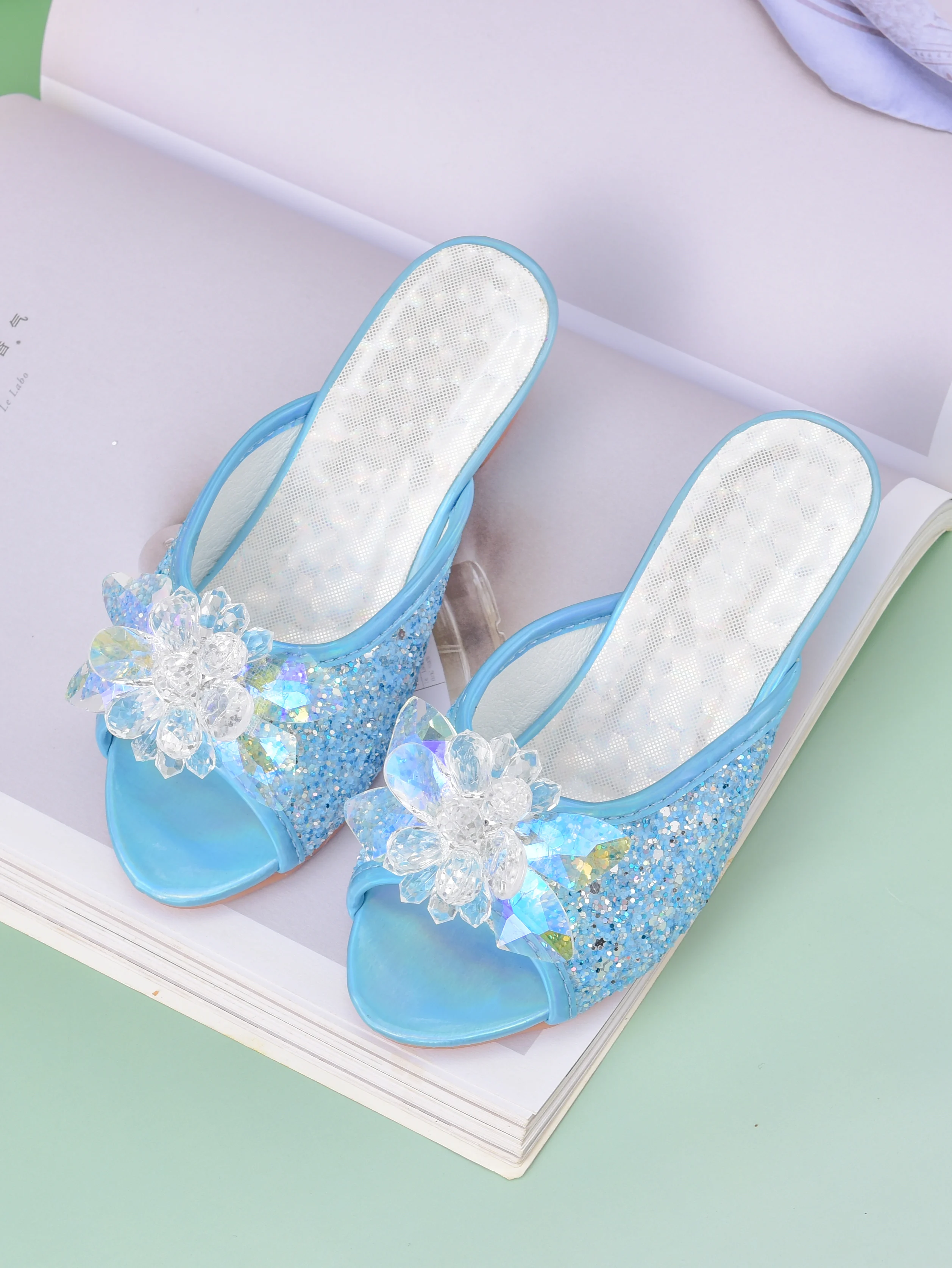 Girl Princess Crystal Slippers High Heels Children's Furniture Slippers