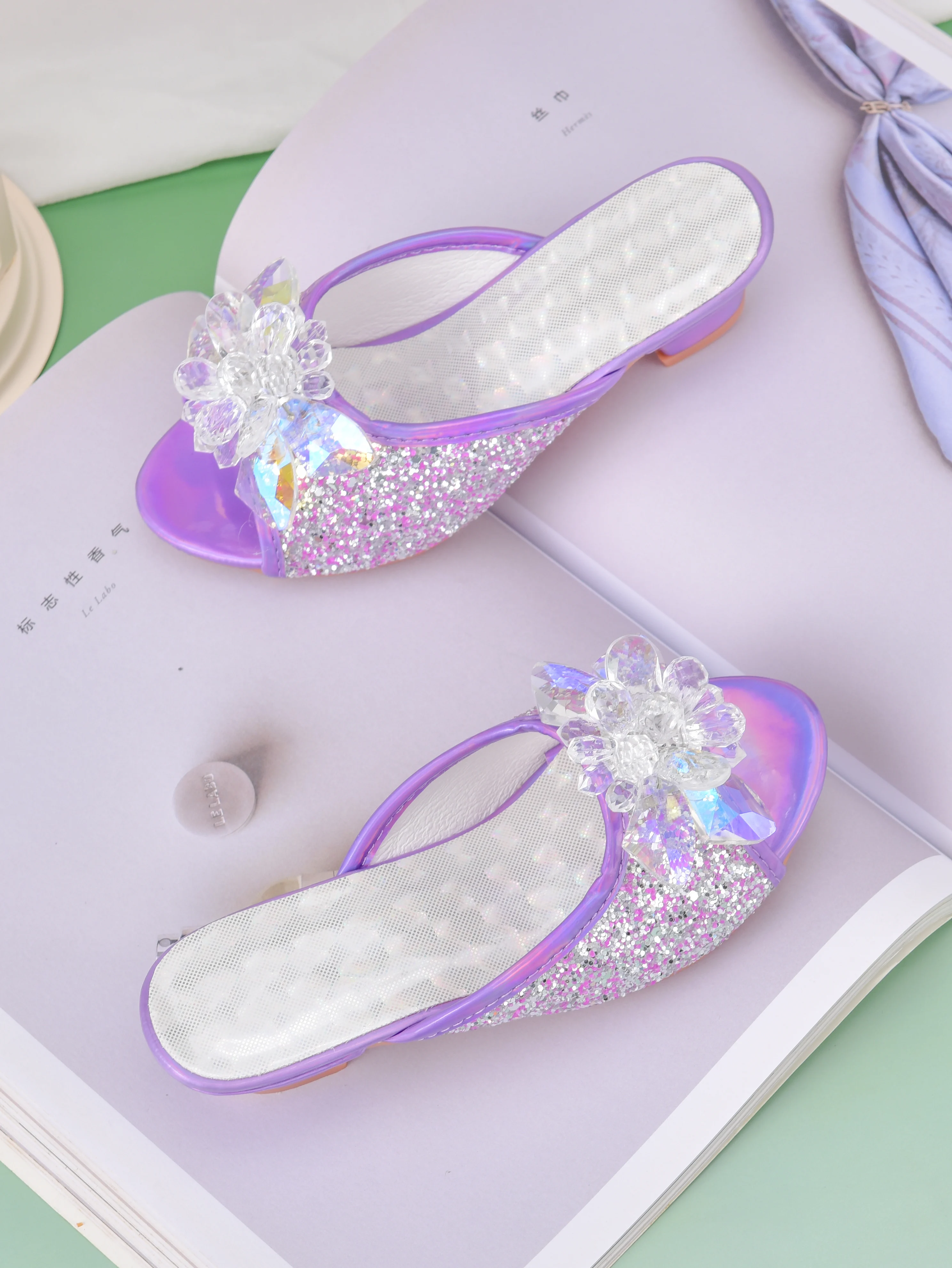 Girl Princess Crystal Slippers High Heels Children's Furniture Slippers