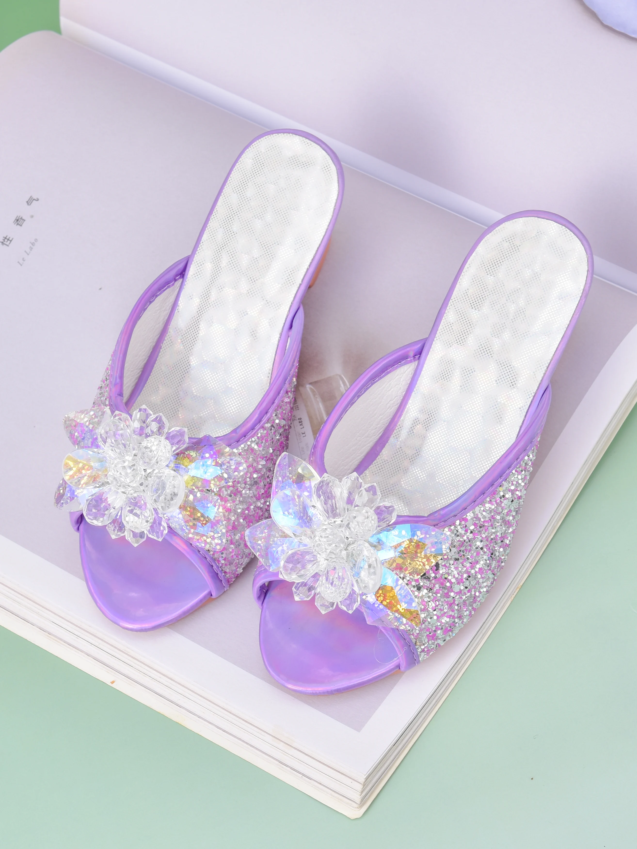 Girl Princess Crystal Slippers High Heels Children's Furniture Slippers