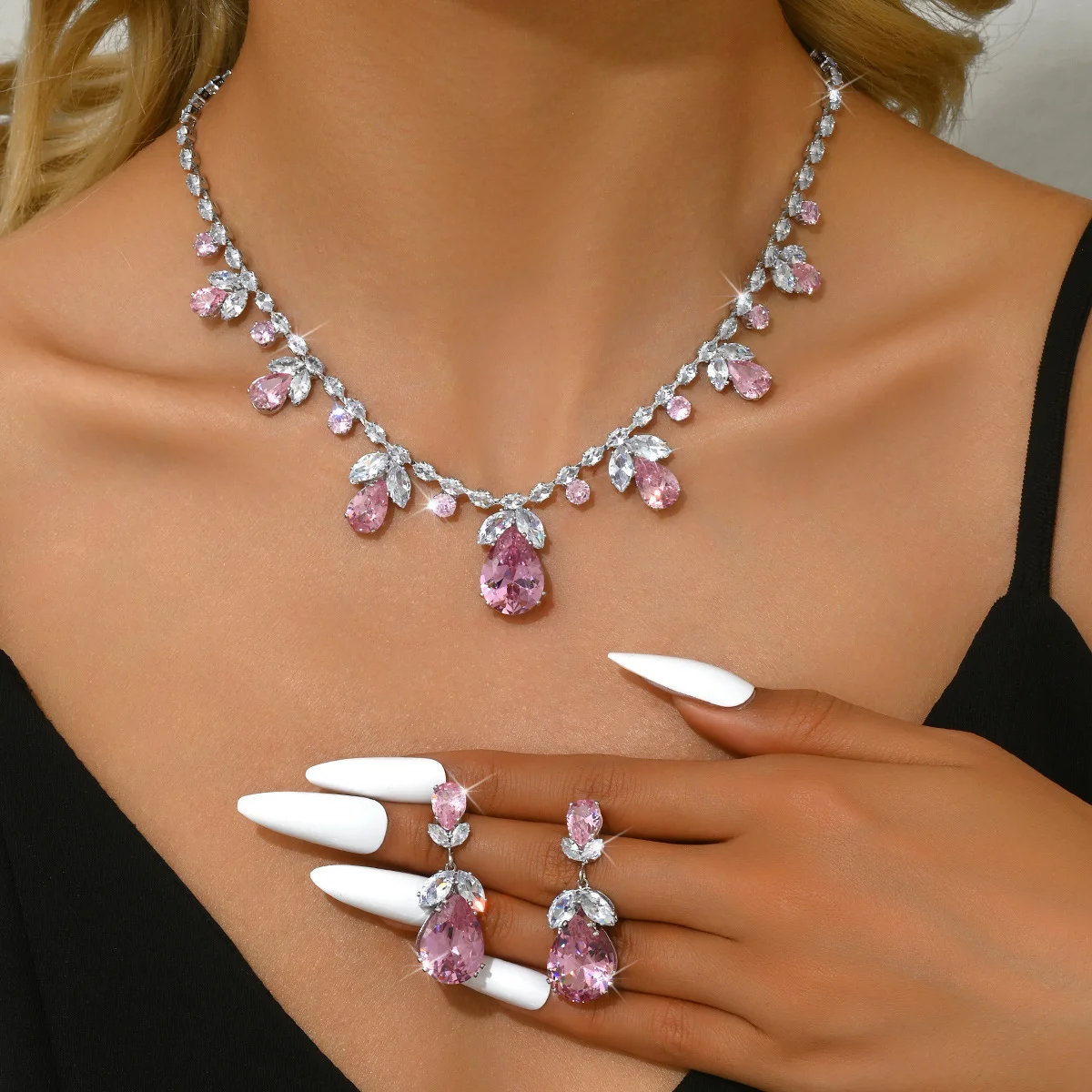 New French Ocean Zircon Necklace Earrings Set Fairy Tree Seal Fine Pair Dress Accessories Women