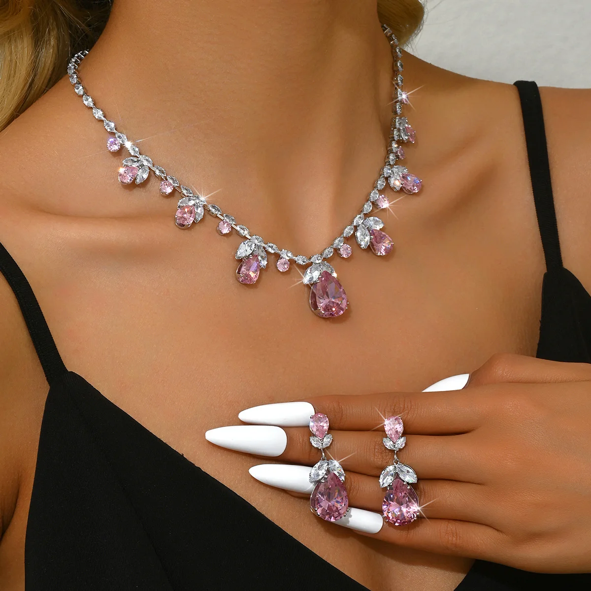New French Ocean Zircon Necklace Earrings Set Fairy Tree Seal Fine Pair Dress Accessories Women