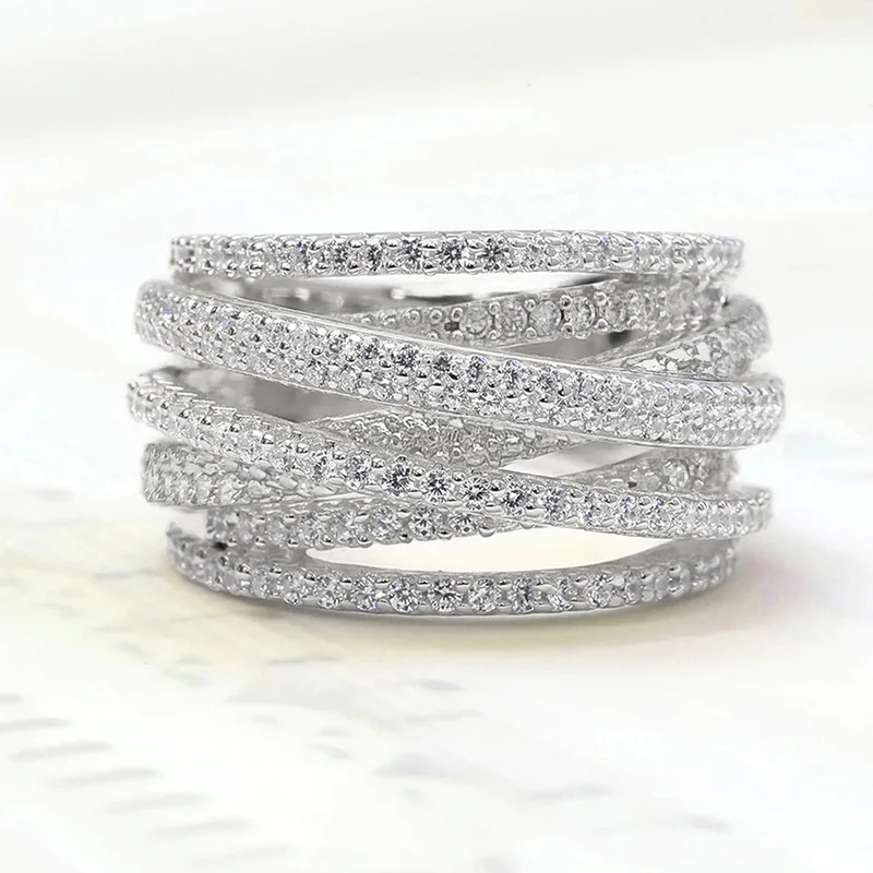 925 Sterling Silver Classic Vintage Line Wrap Zircon Ring For Women Party Luxury Fashion High Quality Fine Jewelry Hot Sales