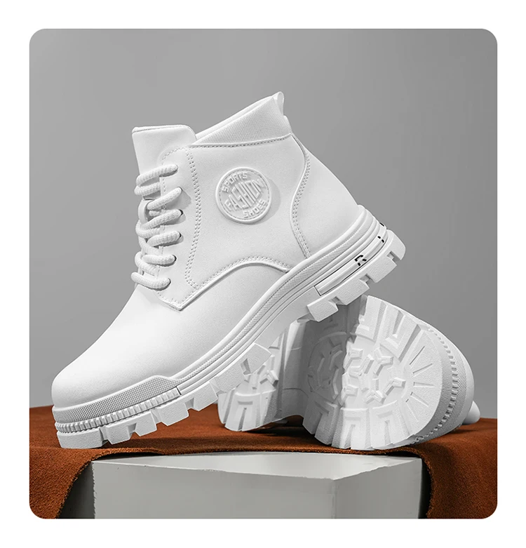 Men's Fashionable All-Season White Motorcycle Boots Autumn Winter Outdoor Hiking Mountaineering Shoes Durable Comfortable