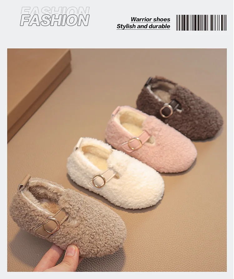 Winter Children's Shoes 2026 New Girls Fluffy Cotton Shoes Soft Bottom Non-slip Kids Fashion Simple Plush Shoes Trend Versatile
