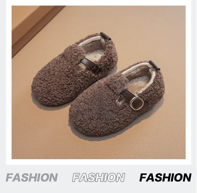 Winter Children's Shoes 2026 New Girls Fluffy Cotton Shoes Soft Bottom Non-slip Kids Fashion Simple Plush Shoes Trend Versatile
