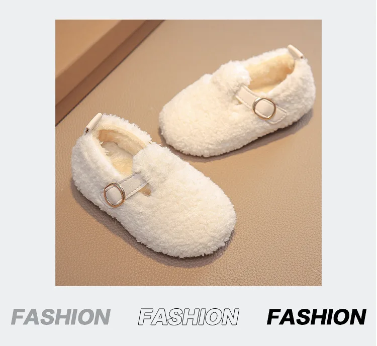 Winter Children's Shoes 2026 New Girls Fluffy Cotton Shoes Soft Bottom Non-slip Kids Fashion Simple Plush Shoes Trend Versatile