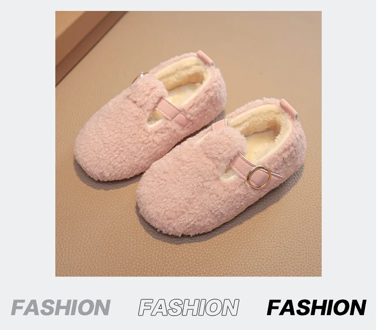 Winter Children's Shoes 2026 New Girls Fluffy Cotton Shoes Soft Bottom Non-slip Kids Fashion Simple Plush Shoes Trend Versatile