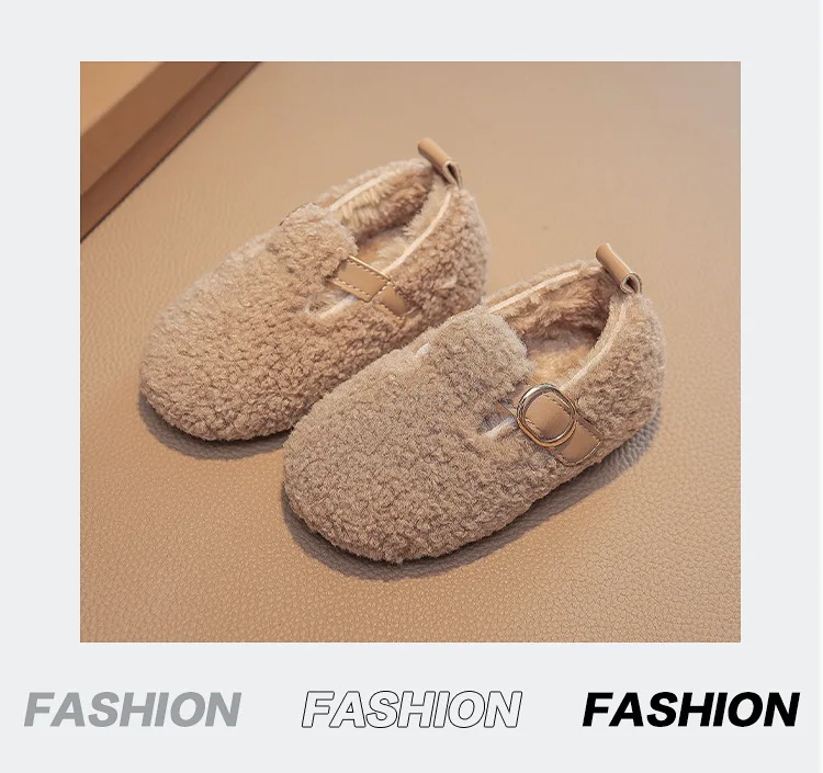 Winter Children's Shoes 2026 New Girls Fluffy Cotton Shoes Soft Bottom Non-slip Kids Fashion Simple Plush Shoes Trend Versatile