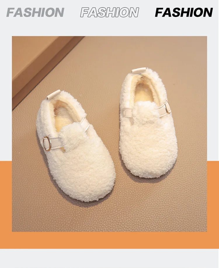 Winter Children's Shoes 2026 New Girls Fluffy Cotton Shoes Soft Bottom Non-slip Kids Fashion Simple Plush Shoes Trend Versatile