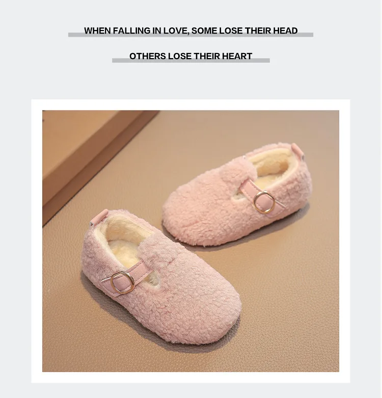 Winter Children's Shoes 2026 New Girls Fluffy Cotton Shoes Soft Bottom Non-slip Kids Fashion Simple Plush Shoes Trend Versatile