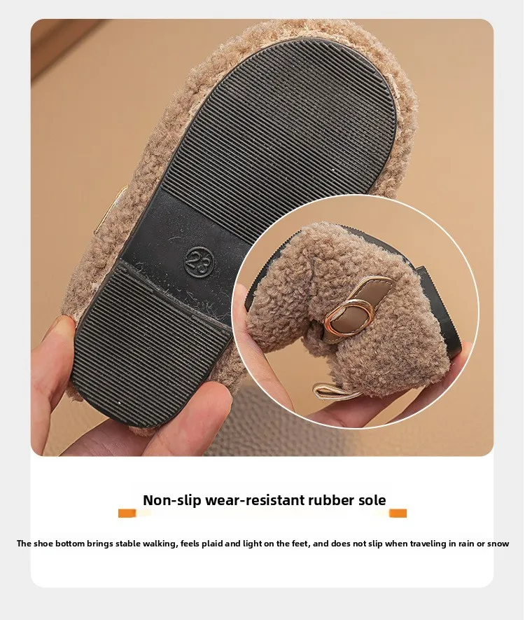 Winter Children's Shoes 2026 New Girls Fluffy Cotton Shoes Soft Bottom Non-slip Kids Fashion Simple Plush Shoes Trend Versatile