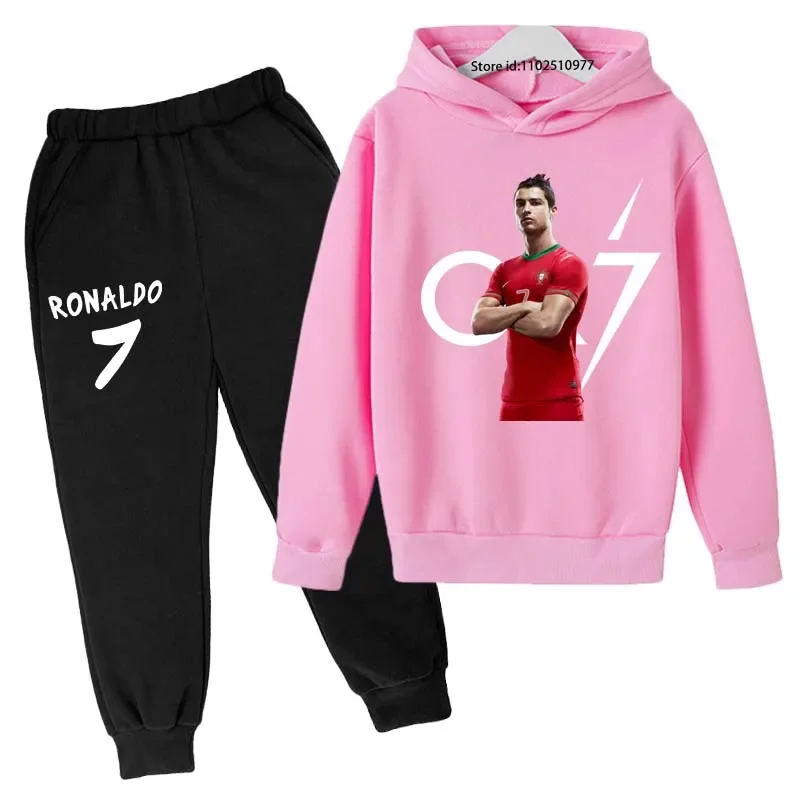Kids Spring Autumn Football Idol Cr7 Print 2pcs Hoodie+Pants Set Tracksuits 3-13Years Boys Casual Outfits Children baby Clothes