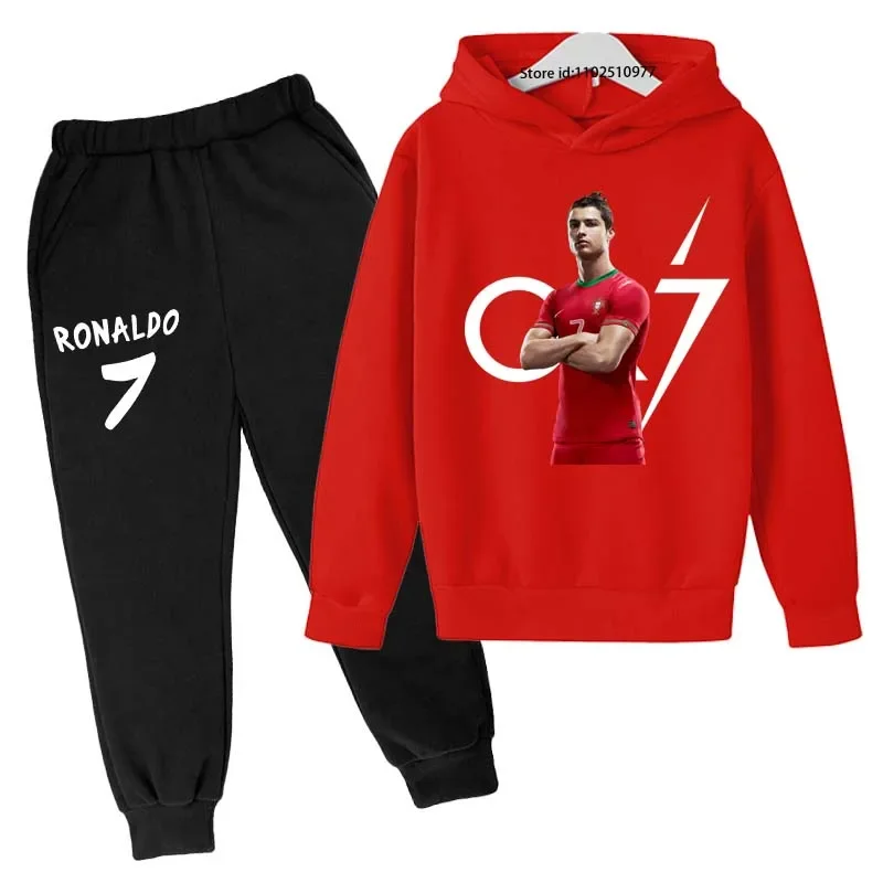 Kids Spring Autumn Football Idol Cr7 Print 2pcs Hoodie+Pants Set Tracksuits 3-13Years Boys Casual Outfits Children baby Clothes