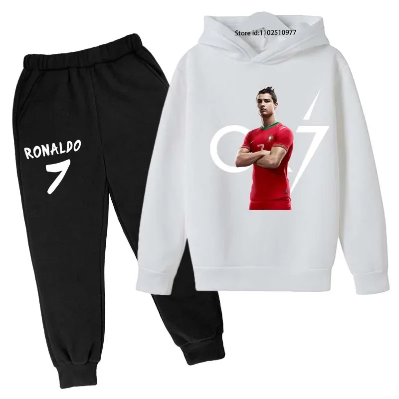 Kids Spring Autumn Football Idol Cr7 Print 2pcs Hoodie+Pants Set Tracksuits 3-13Years Boys Casual Outfits Children baby Clothes