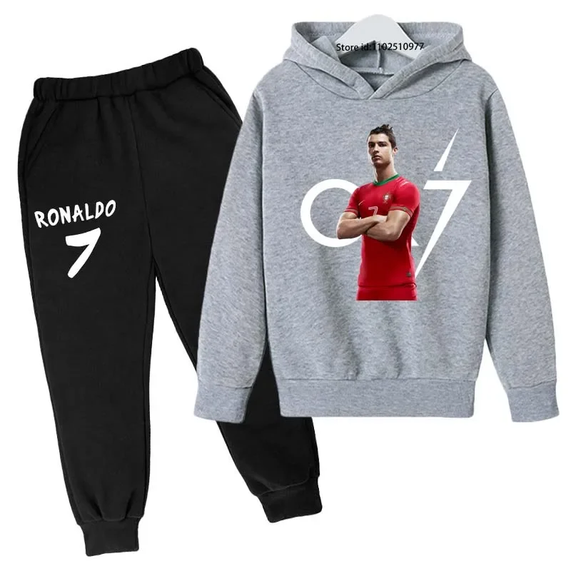 Kids Spring Autumn Football Idol Cr7 Print 2pcs Hoodie+Pants Set Tracksuits 3-13Years Boys Casual Outfits Children baby Clothes