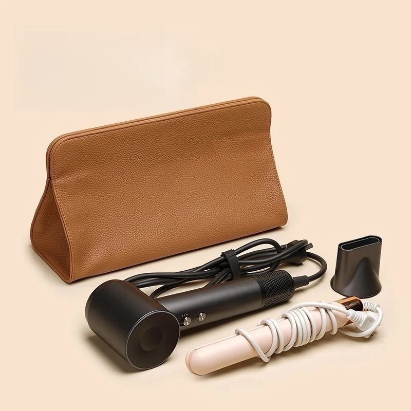 Hairdressing Tool Organizer Bag PU Leather Hair Straightener Curling Iron Storage Bag Hair Dryer Storage for Home Makeup Tools