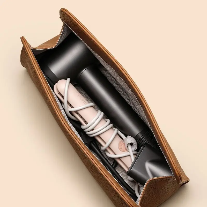 Hairdressing Tool Organizer Bag PU Leather Hair Straightener Curling Iron Storage Bag Hair Dryer Storage for Home Makeup Tools
