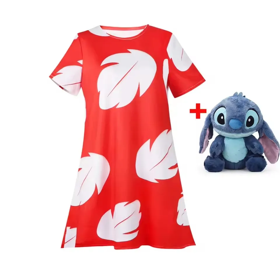 Lilo Costume for Girls Hawaii Princess Red Leaves Dress Up Outfits with Garland Kids Halloween Carnival Party Dresses