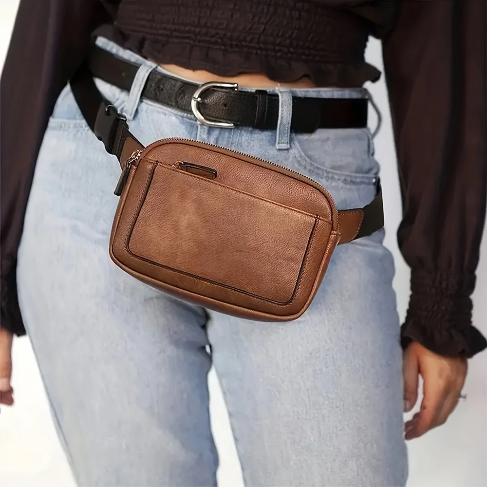 PU Leather Waist Bag for Women & Men, Adjustable Strap Crossbody Chest Bag, Fashion Fanny Pack, Lightweight Waterproof Belt Bag