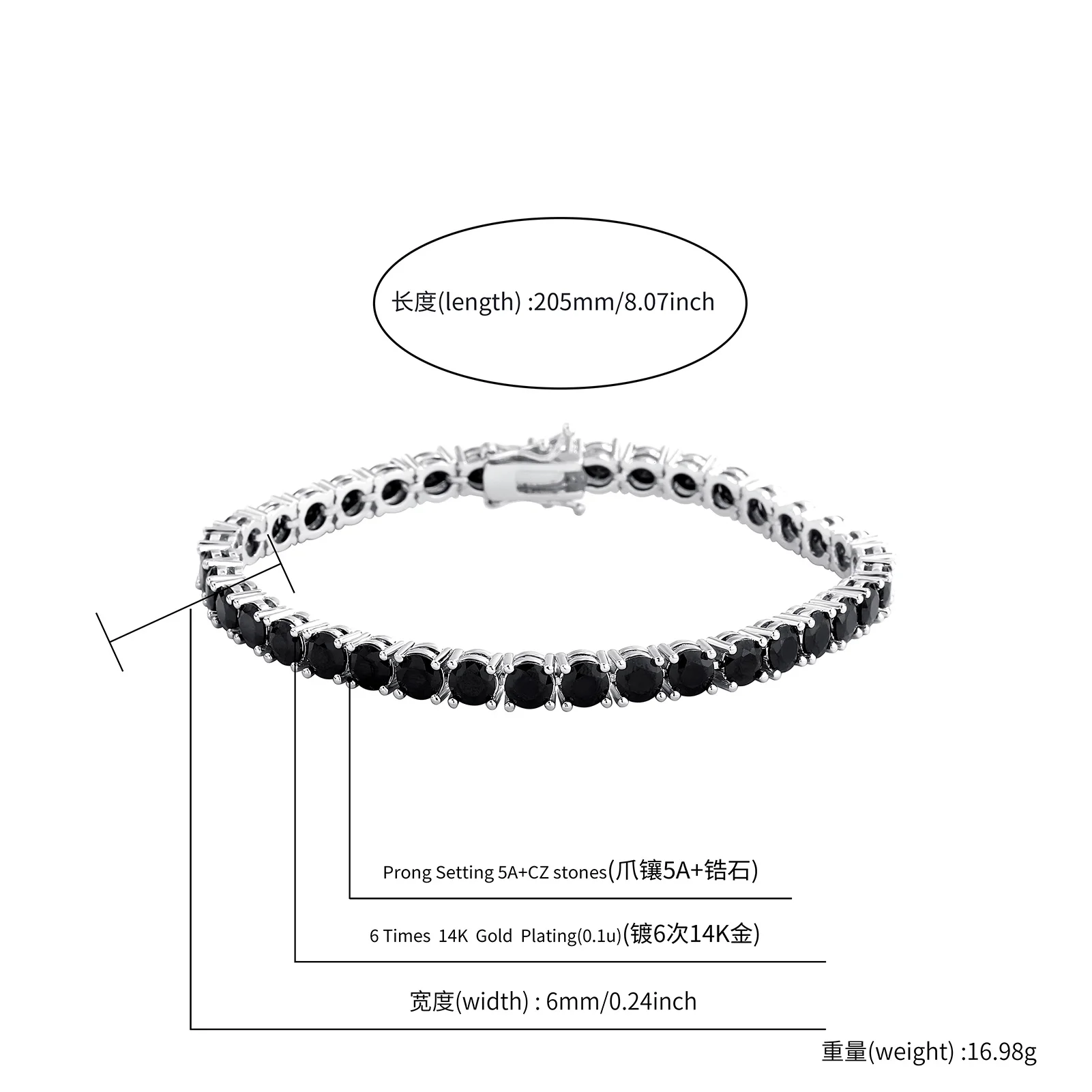TOPGRILLZ 3MM-5MM Iced Out Black Cubic Zirconia Tennis Chain Bracelet Micro Paved 5A+ CZ Stones Charm Bangle For Men Women Gift