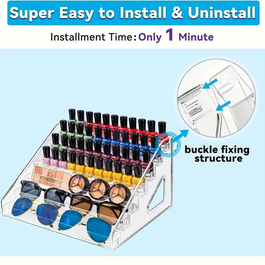 3/5/7 Layers Acrylic Nail Polish Display Organizer UV Gel Shelf Quick Install Cosmetic Rack Jewelry Stand Manicure Storage
