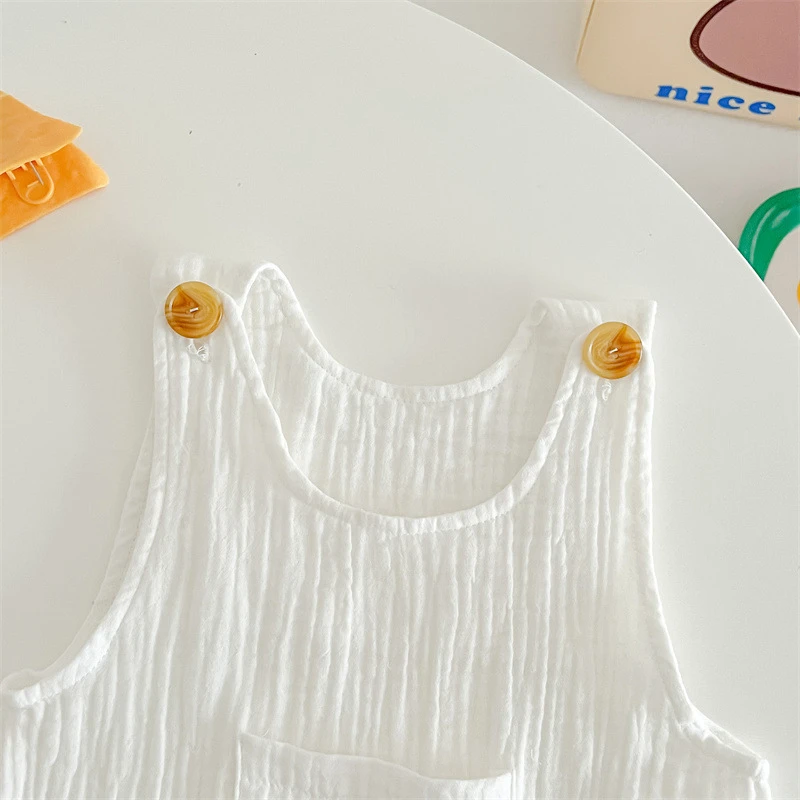 3Pcs Muslin Baby Jumpsuit Coat Hat Bear Baby Summer Clothes Set Kids Coat Romper White Toddler Outfit Suit Infant Clothing 0-3T