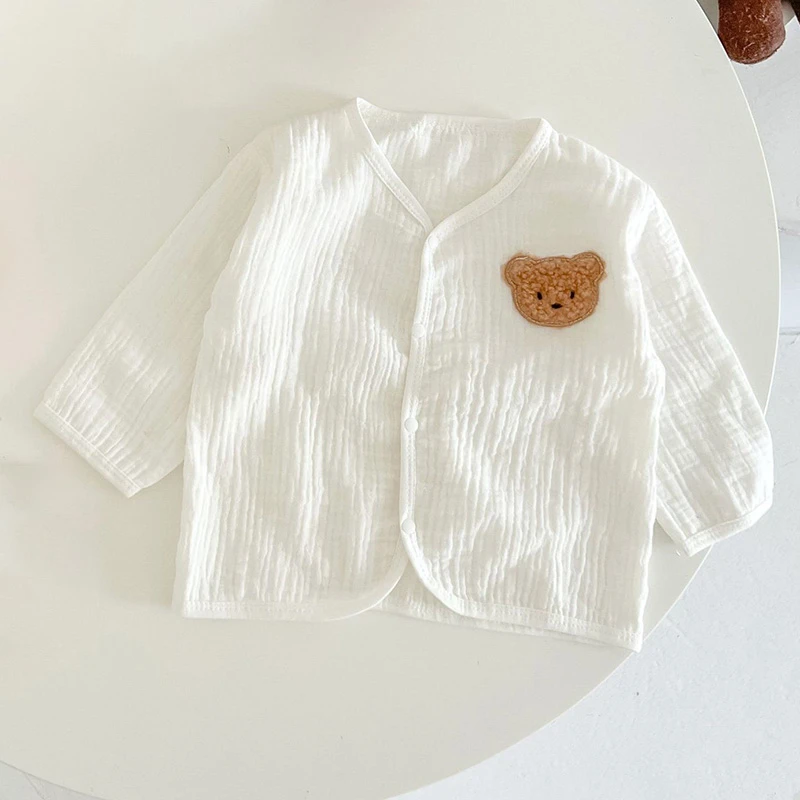 3Pcs Muslin Baby Jumpsuit Coat Hat Bear Baby Summer Clothes Set Kids Coat Romper White Toddler Outfit Suit Infant Clothing 0-3T