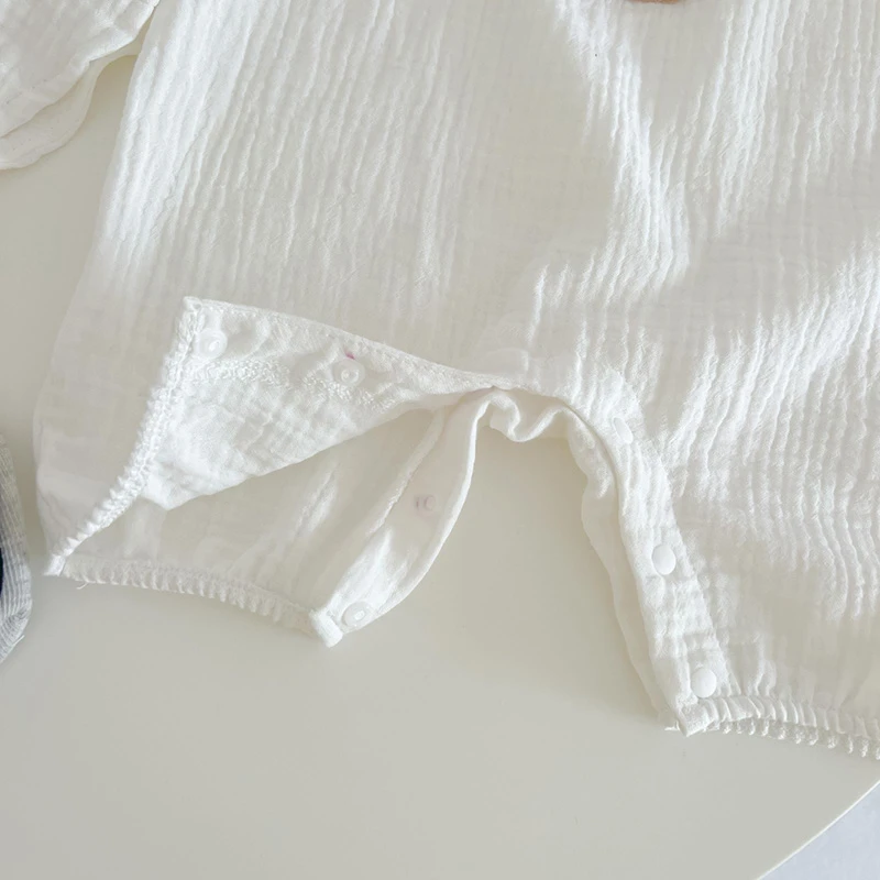 3Pcs Muslin Baby Jumpsuit Coat Hat Bear Baby Summer Clothes Set Kids Coat Romper White Toddler Outfit Suit Infant Clothing 0-3T
