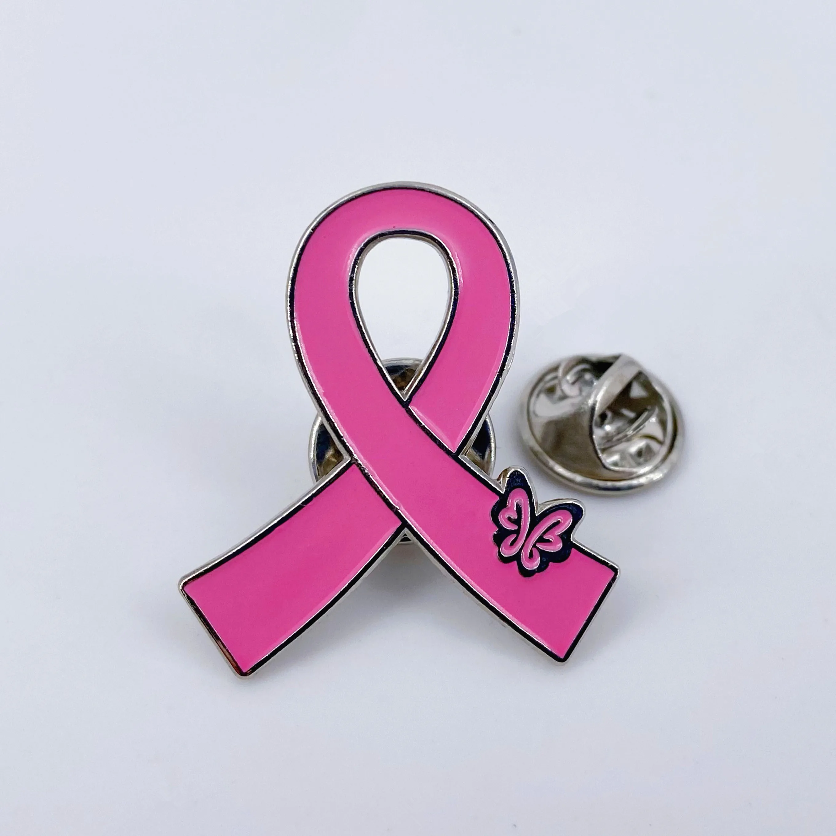 Pink Ribbon Pins Breast Cancer Awareness Enamel Lapel Pin for Women Pink Ribbon Brooch Pins Pink Butterfly Ribbon