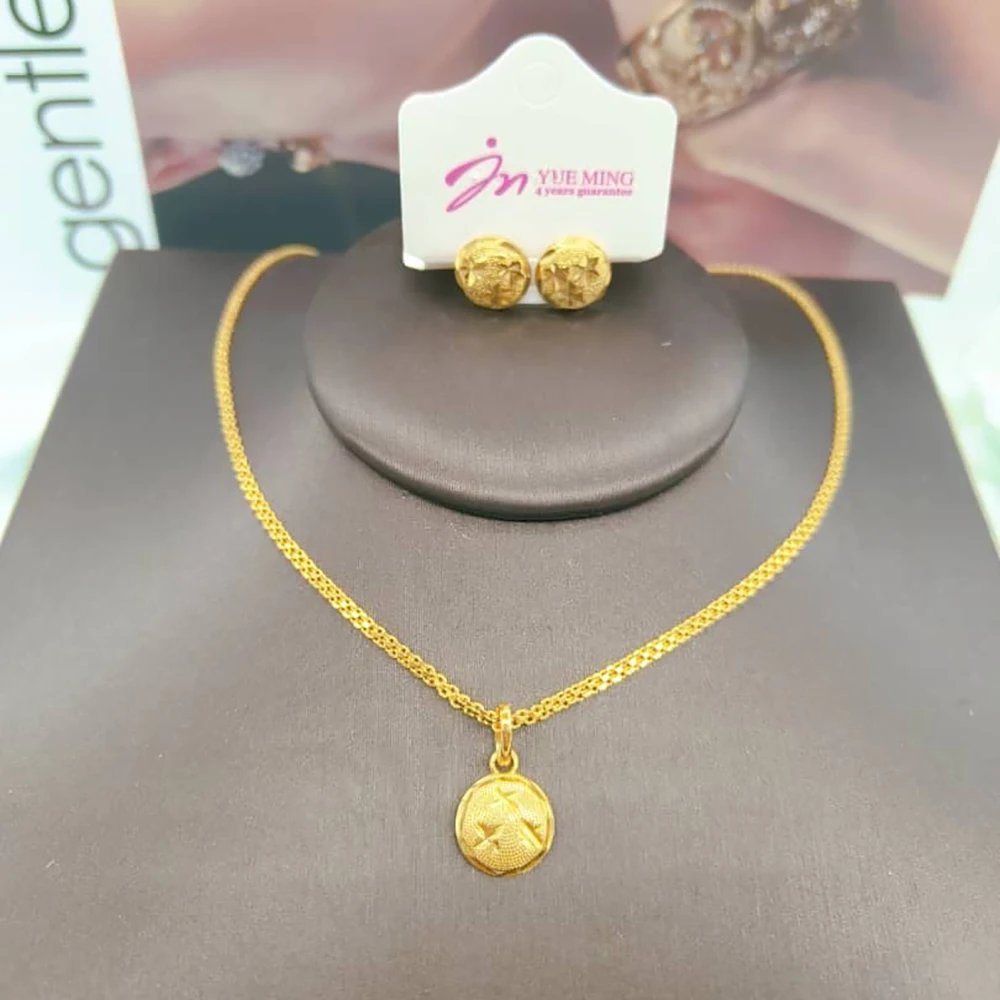 Women 18K Gold Plated Pendant Necklace and Drop Earrings Set Teardrop Star Round Flower Heart Gold Jewelry Accessories Gift